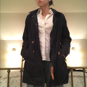 Penfield Navy Trench Coat with Leather Detail